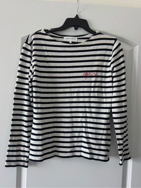 MAISON LABICHE 100% Cotton Striped Embroidered Top Size L
